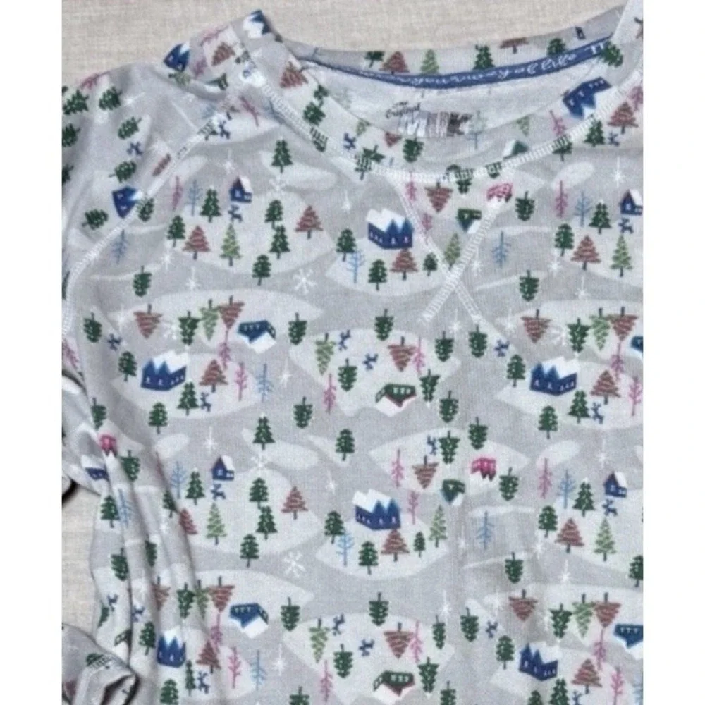 Muk Luks Womens XL Hacci Knit Christmas Tree‎ Gray Fleece Pajamas Set XL